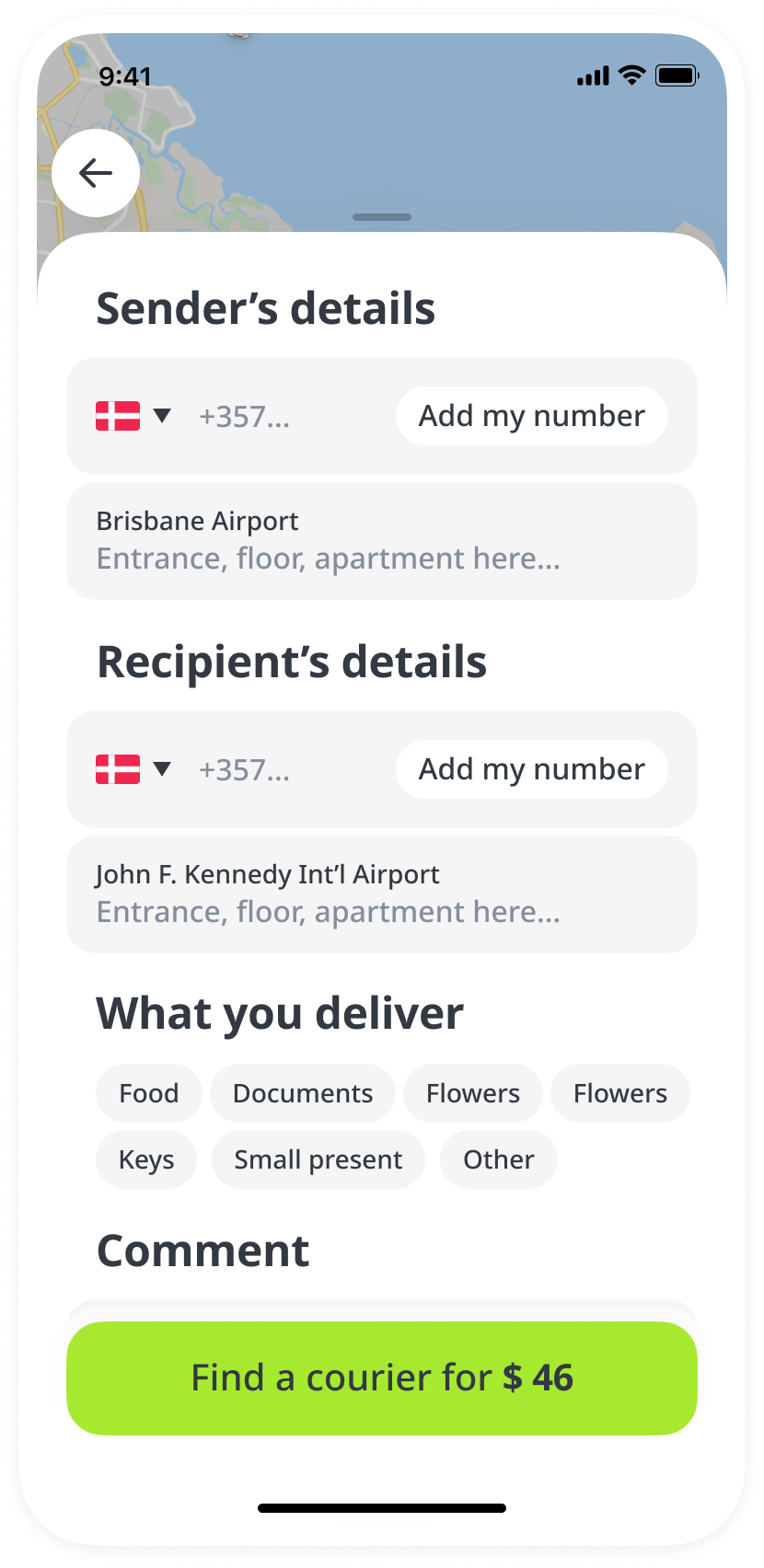 Next step collecting sender, recipient and package details